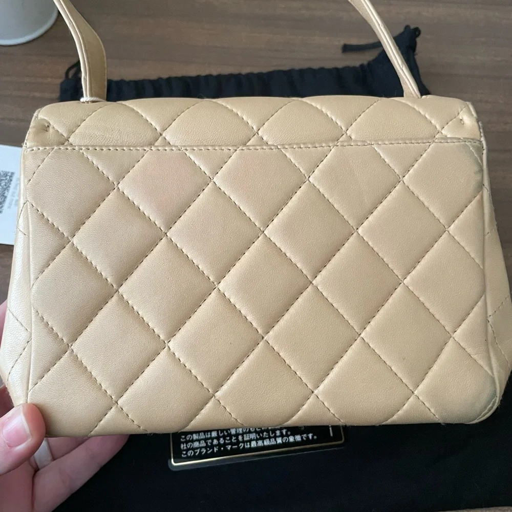 Vintage Chanel Mini Kelly Flap Bag Beige Lambskin Leather Top Handle - Picture 7 of 11